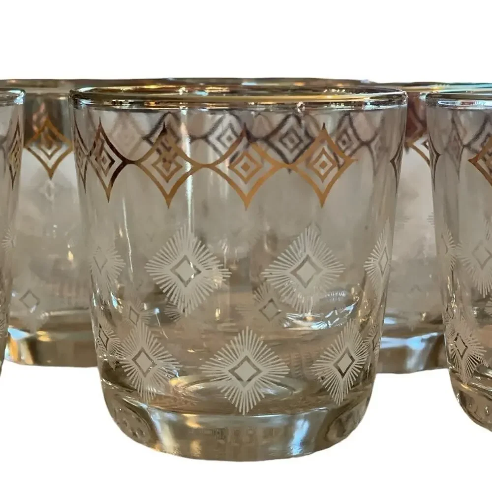 Jeannette Glass Atomic 10 Piece MCM Vintage Bar Set Glasses Ice Bucket Carrier